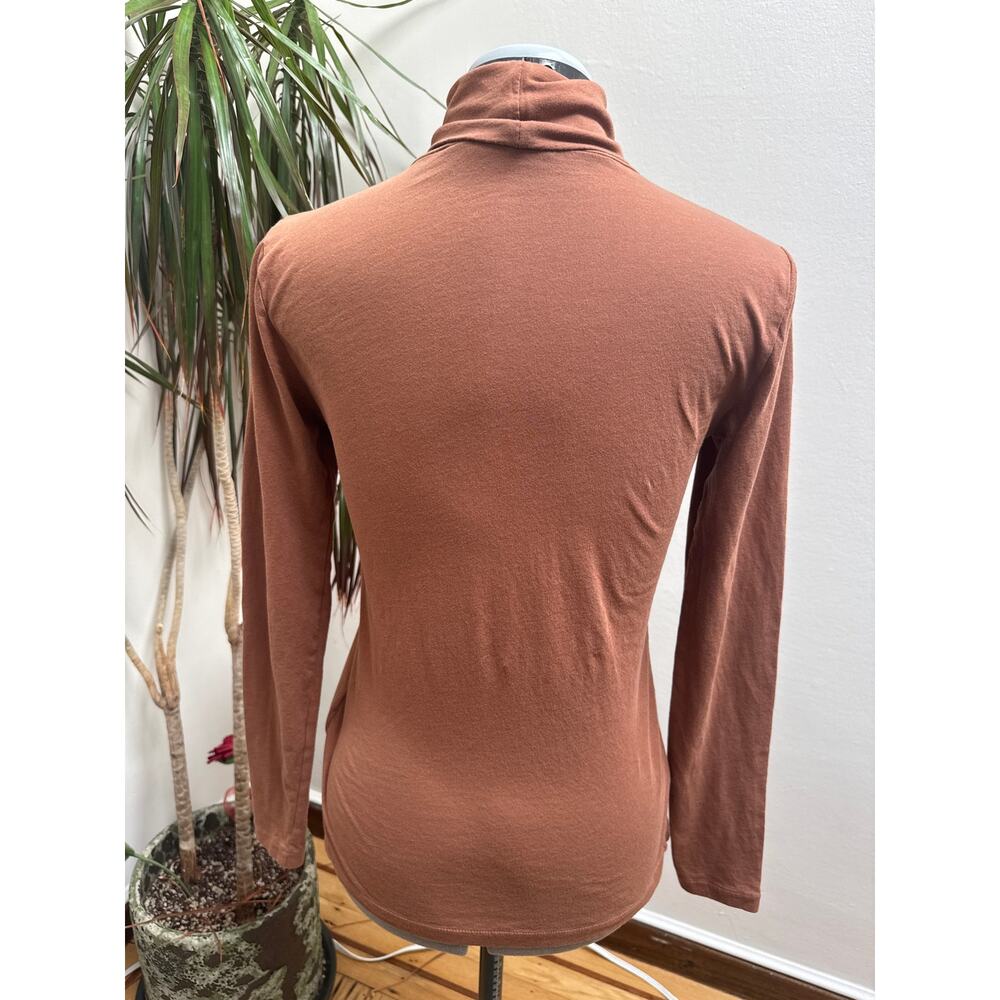 J. Crew Re-Imagined 100% Cotton Turtleneck Top Chestnut Brown Small - Picture 2 of 8